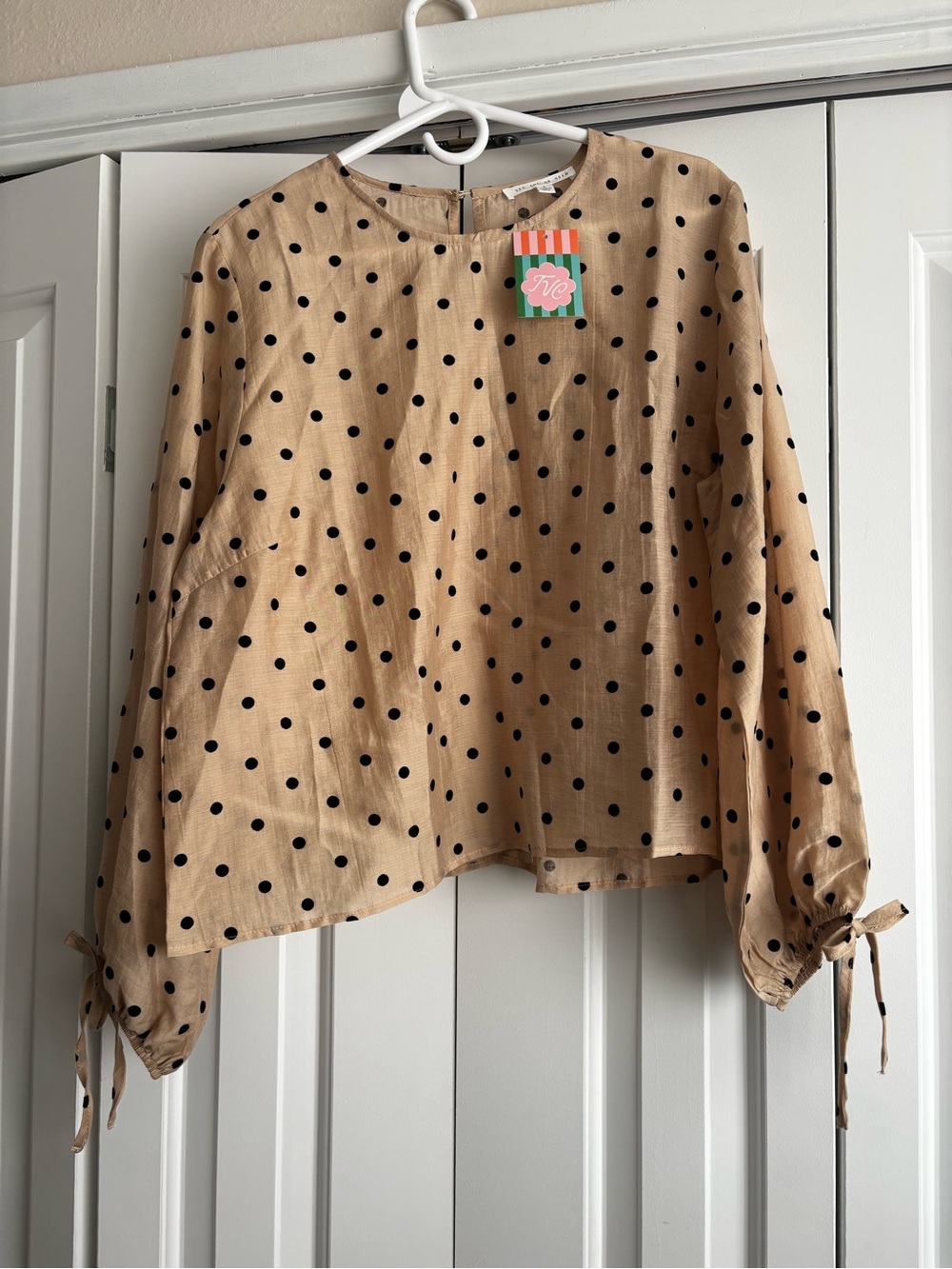 NWT Tan & Black Polka Dot Top